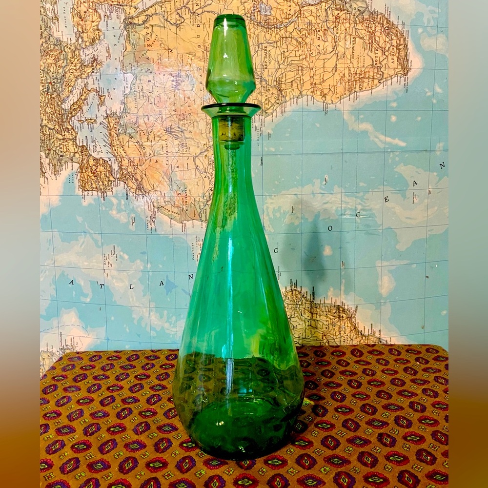 1960s Vintage  Downy Fabric Softener Decanter, Teal Green Glass w/ Stopper